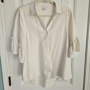 Venus Ruffle Woven Top Cream Colored Size 12